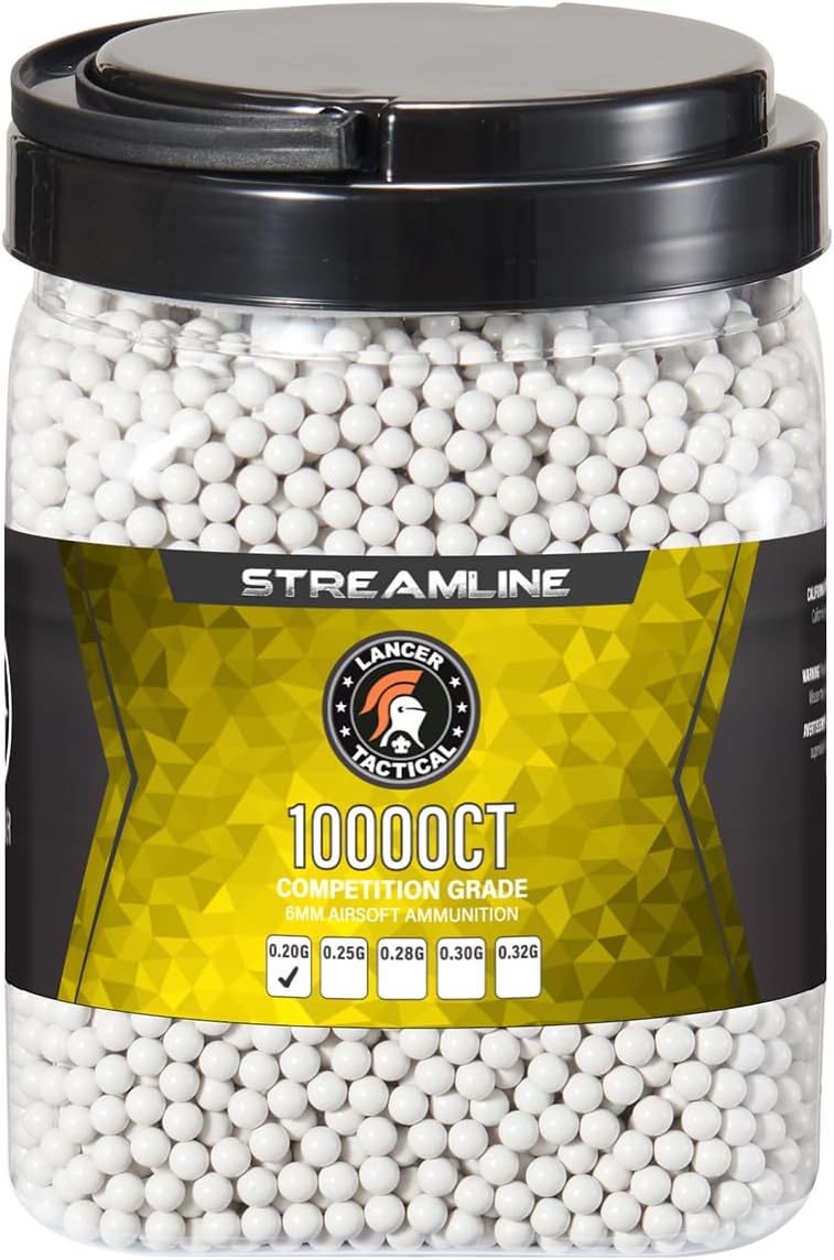 Lancer Tactical 10,000 Round 6mm Airsoft Pellets 0.20g-0.32g, Bucket Size Tracer BB - Made in Taiwan