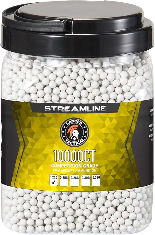 Lancer Tactical 10,000 Round 6mm Airsoft Pellets 0.20g-0.32g, Bucket Size Tracer BB - Made in Taiwan