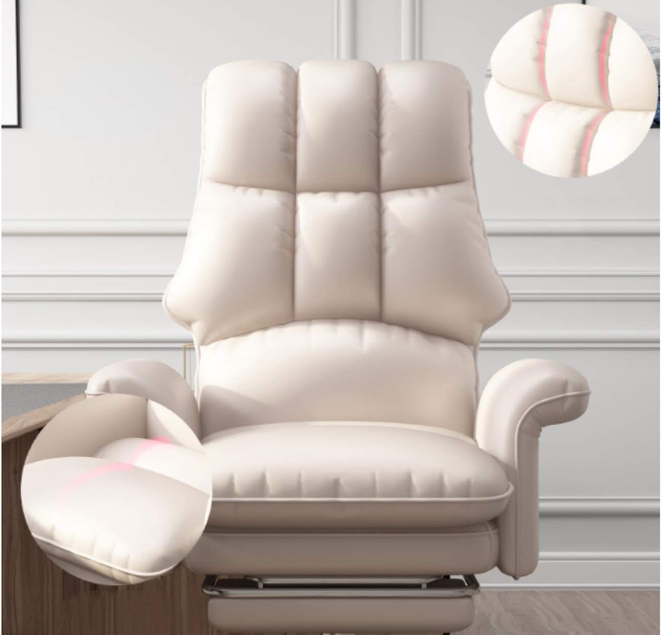 Office Chair Boss Chair Sofa Chair Recliner Chair Swivel Rolling Chair Computer,with Retractible Footrest,Leather,White