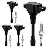 HQPASFY UF549 Ignition Coils Pack & Iridium Spark Plugs Set of 4 Compatible with Nissan Altima Cube Frontier NP300 Sentra Tiida Versa NV200 Frontier, Infiniti FX50 M56 Q70 QX60 Rapalce#GN10241, 5C1753