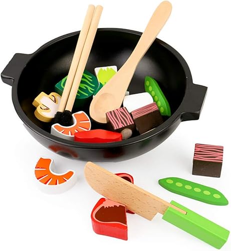 DANNI Niños Madera Pretend Play Alimentos Cocina Juguetes Bebé Simulación Chino Restaurante Cazuela Vegetal Olla Caliente Alimentos Juguete