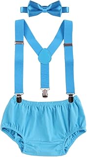 IBTOM CASTLE Baby,Clothing,Baby Boys 0-24m,Outfits & Clothing Sets Baby 1st / 2nd Birthday Cake Smash Outfit Nappy Cover Bloomers Shorts + Adjustable Clip-On Braces + Bow Tie 3-Piece Clothing Sets Photo Shoot for Infants Boys Girls Unisex 3-24 Months