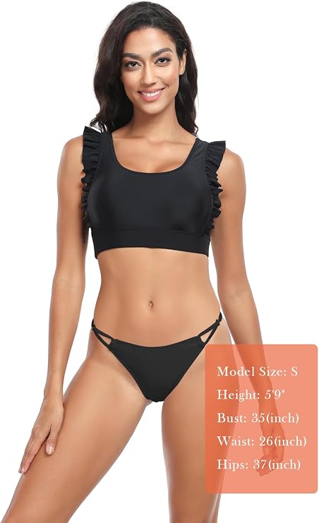 Colloyes Women's Low Waisted Adjustable Thong Bikini Bottoms