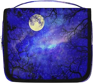 Kit de bolsa de higiene pessoal de viagem para pendurar em árvore da lua e estrela noturna estojo de maquiagem organizador de cosméticos nebulosa floresta nebulosa céu noturno bolsa