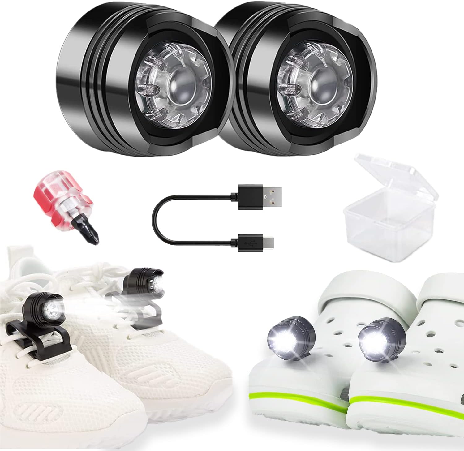 vibebli Rechargeable Headlights for Croc and Shoes 2pcs, Flashlights