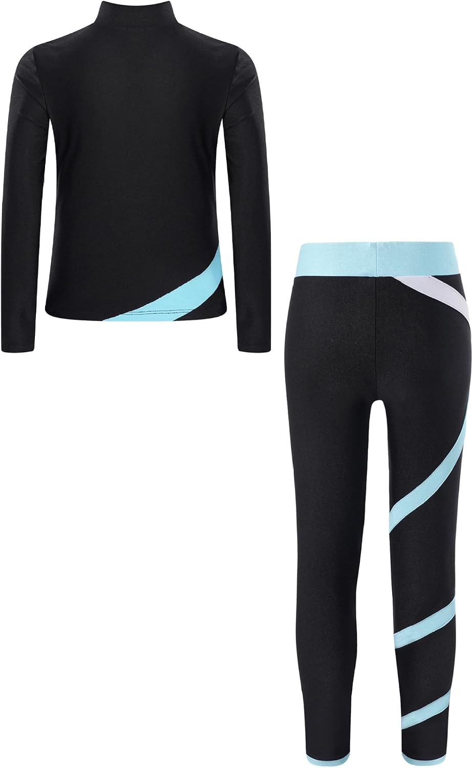 Girls Ice Figure Skating Sports Set Kids Shiny Star Full Zip Jacket and Leggings Pants for Gymnastics Workout