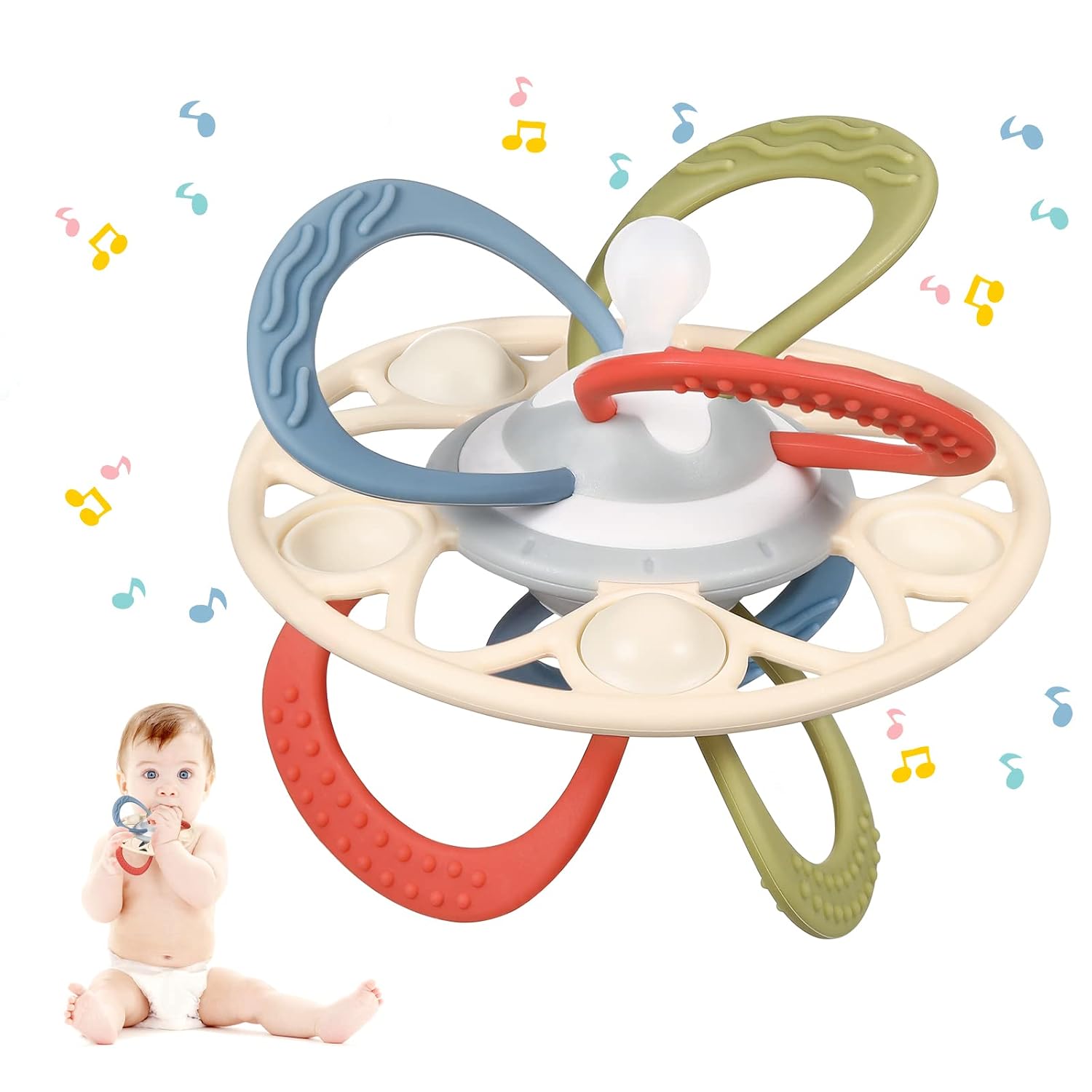 Zooawa Baby Teether, Sensory Toys for Babies BPA-Free Silicone Baby Teething Toy for Pain Relief, Baby Rattles Teether Toy Ball Chew Toy Newborn Infant Baby Toy for 3-6 Months, 3+ Months, Easy to Hold