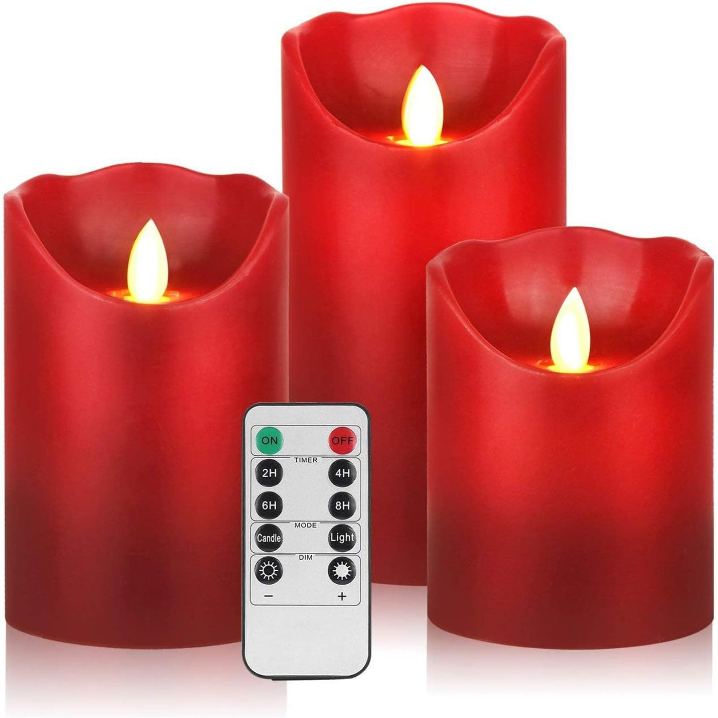 LED Flameless Candles of 3 Set, Outdoor Real Wax Red Candle with Remote Control and Timer, Indoor Battery Operated Flickering LED Pillar Candles Long Lasting for Outdoor Larterns, Porch, Wedding Decor