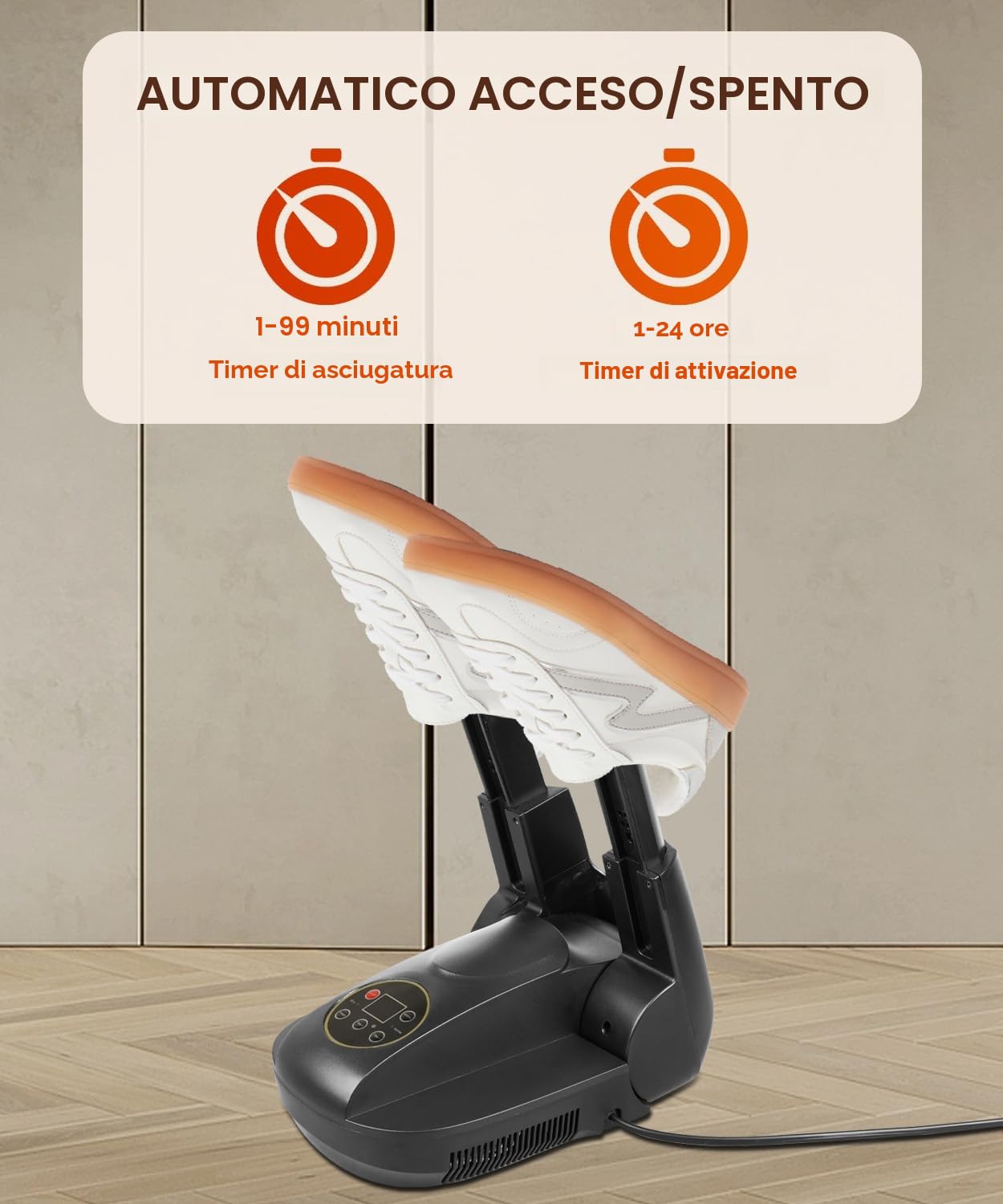 Asciuga Scarpe Elettrico con Ozono, Aria Calda Scaldascarpe Elettrico Scaldapiedi Asciugatura Rapida per Cappelli Guanti Stivali da Sci con Timer, Nero