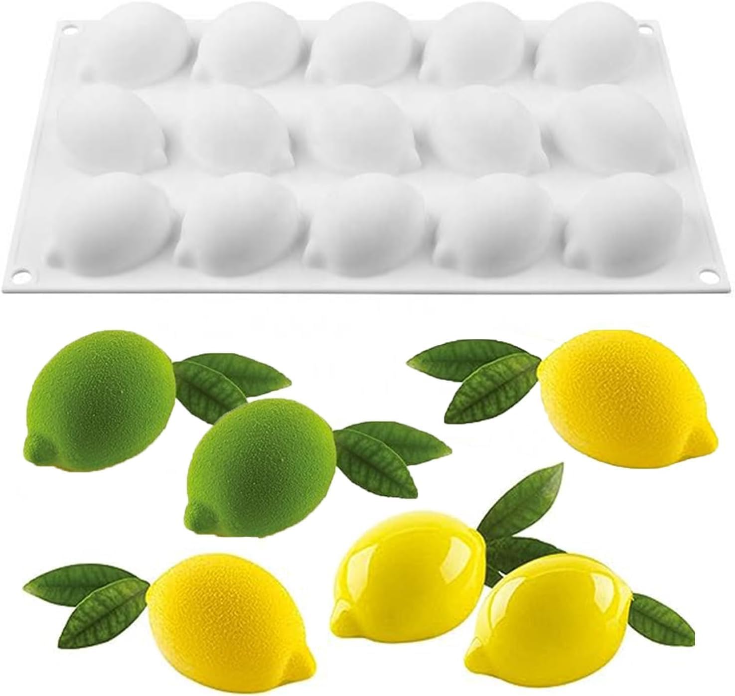 Lemon Shape Molds for Baking Mousse Cake,3D Silicone Baking Mold for Fondant Candy Dessert Chocolate Jelly Cupcake (15-Cavity)