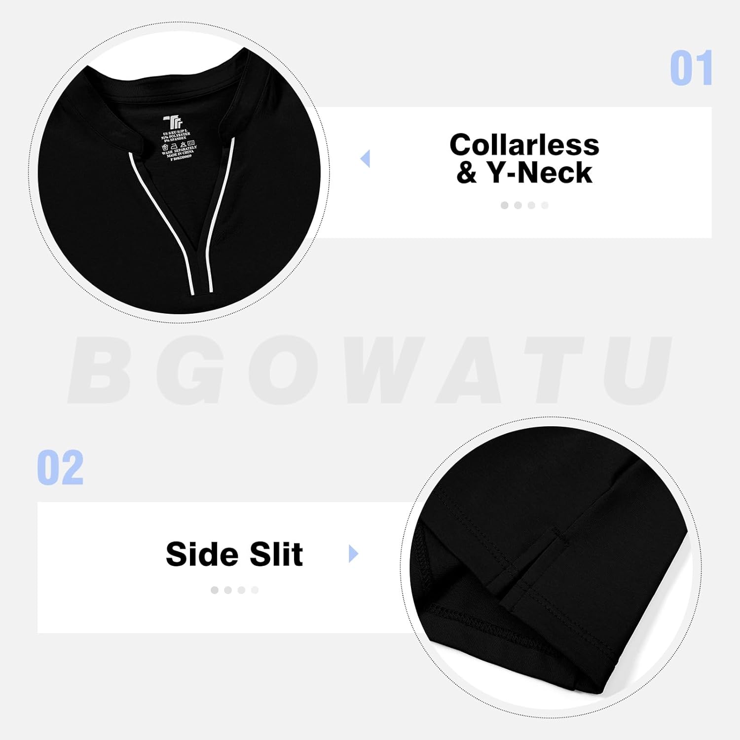 BGOWATU Women's Golf Polo Shirts Short Sleeve Collarless Y-Neck Tennis Tops Quick Dry UPF 50+ Workout Shirt Lightweight - Image 7