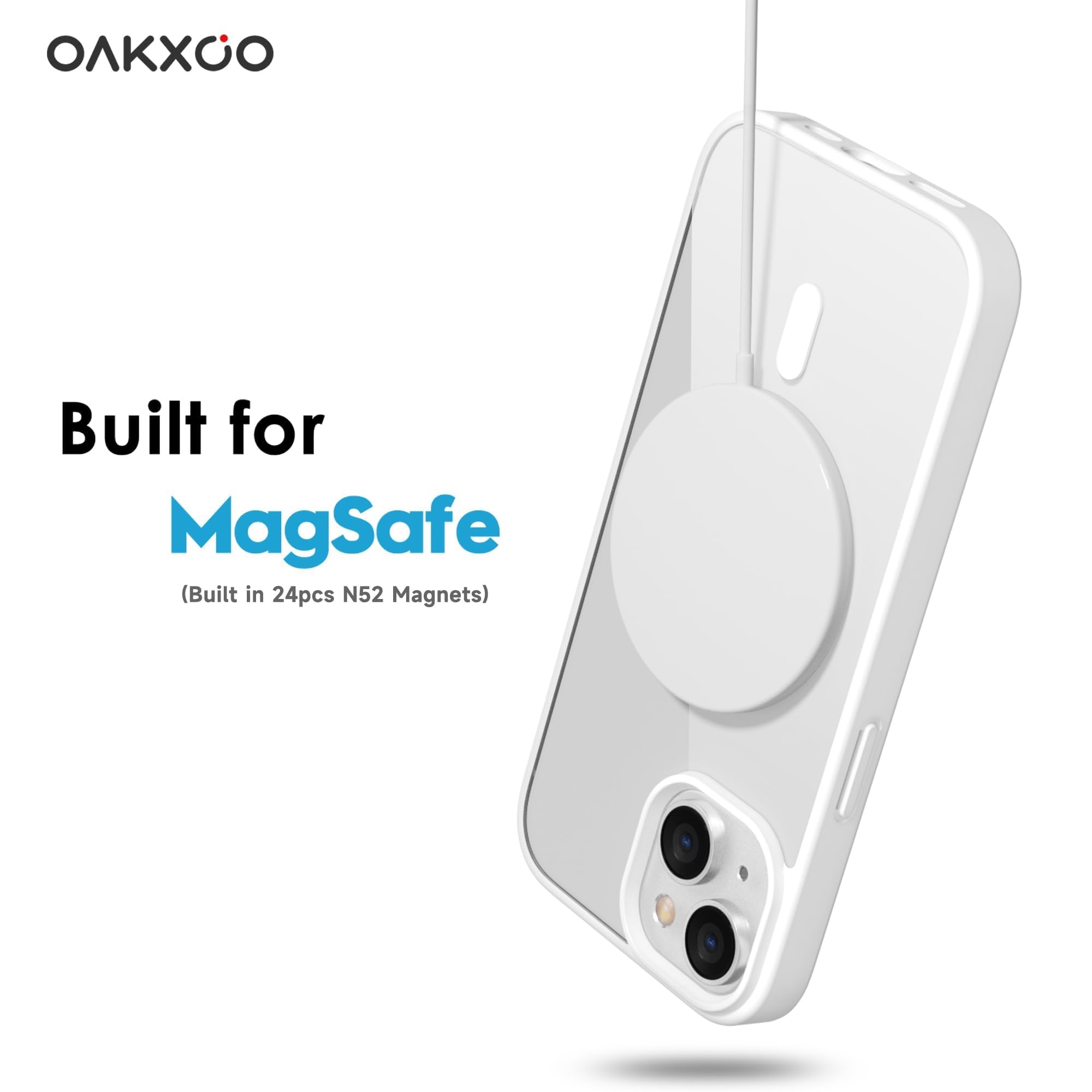 oakxco Funda magnética transparente para iPhone 15, compatible con carga Magsafe, funda protectora delgada para iPhone 15, a prueba de golpes, silicona suave TPU y policarbonato duro, color blanco