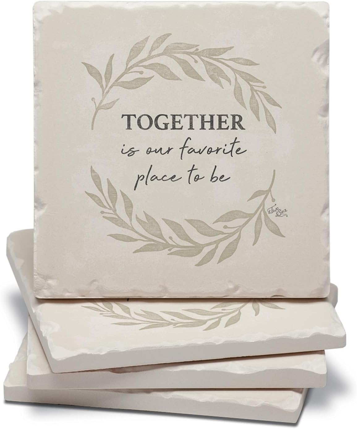 Thirstystone Favorite Place Together 4-Pack Tumbled Tile Stone Coasters with Protective Cork Backing Manufactured in The USA