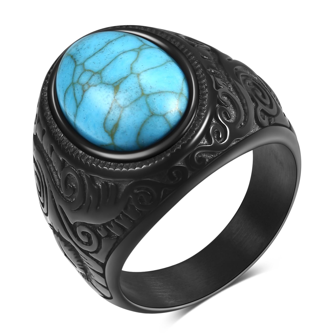 Stainless Steel Mens Turquoise Rings MYNENEY Retro Vintage
