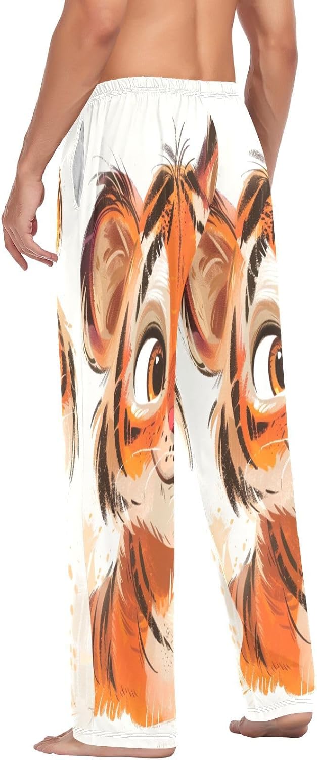 ALAZA Cute Tiger Cartoon Men's Pajama Pants Men Cotton Pajama Bottoms with Pockets, S