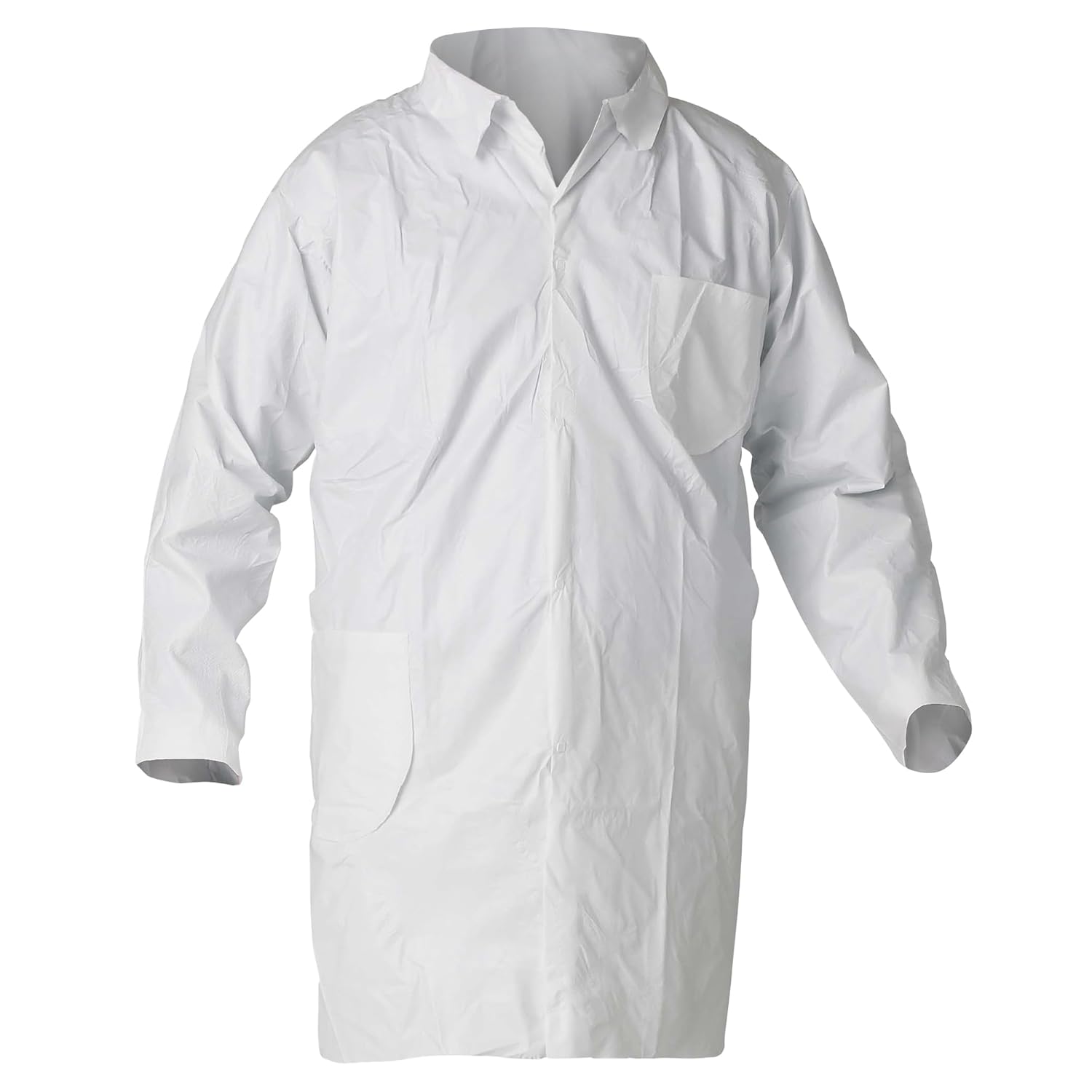 Kleenguard A40 Liquid & Particle Protection Lab Coats (44453), 4-Snap Closure, Knee Length, Open Wrists, White, Large, 30 / Case
