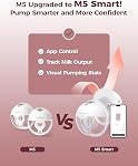 Momcozy M5 Smart App Control Hands Free Breast Pump, Double Wearable Breast Pump of Baby Mouth Double-Sealed Flange with 3 Modes & 9 Levels, Electric Pump Portable - 24mm, 2 Pack, Gray