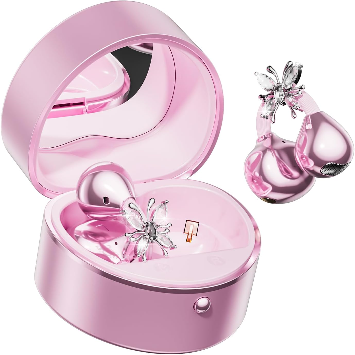 2026 Great Gift Clip On Earbuds with Heart Design & Detachable Butterfly Earrings,Bluetooth 6.0 Wireless Headphones for Women, IPX6 Waterproof,40H Playtime,Comfortable for Small Ears & Glasses