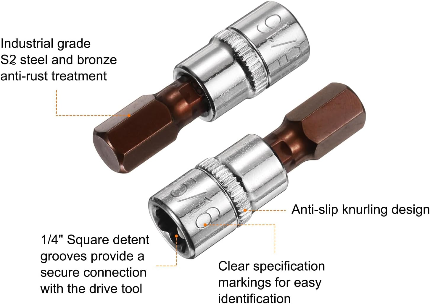 HARFINGTON 4pcs 5/16" Hex Bit Socket 1/4" Square Drive SAE Extension Impact Bit Power Nut Driver Set S2 & CR-V Steel Socket Ratchet Wrench Bits