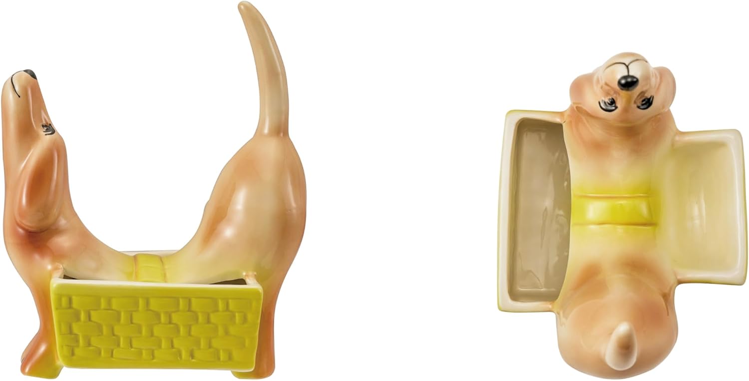 Creative Co-Op Vintage-Inspired Stoneware Dog-Shaped Planter with Dual Sections, Brown, Yellow and Cream