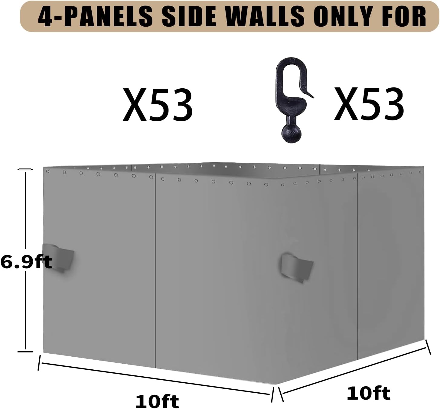 Gazebo Curtain Replacement Universal Privacy Curtain, 4-Panels Sidewall 10'X10' Curtain Gazebo Outdoor with Zipper,Universal Replacement for Patio Privacy Screen Grey(Only Curtain)