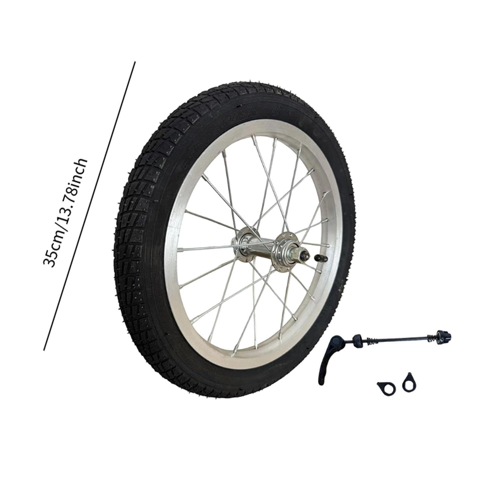 Roue de Remorque Vélo, Pneu Caoutchouc Antidérapant et Aluminium, Dégagement Rapide, Plaque Fixation Crochet, Structure Haute Résistance, pour Remorque Bicyclette Enfant ou Cargo, 14 Pouces