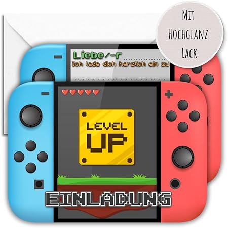 12 Gaming Einladungskarten - Coole Mottoparty Für Zocker & Gamer