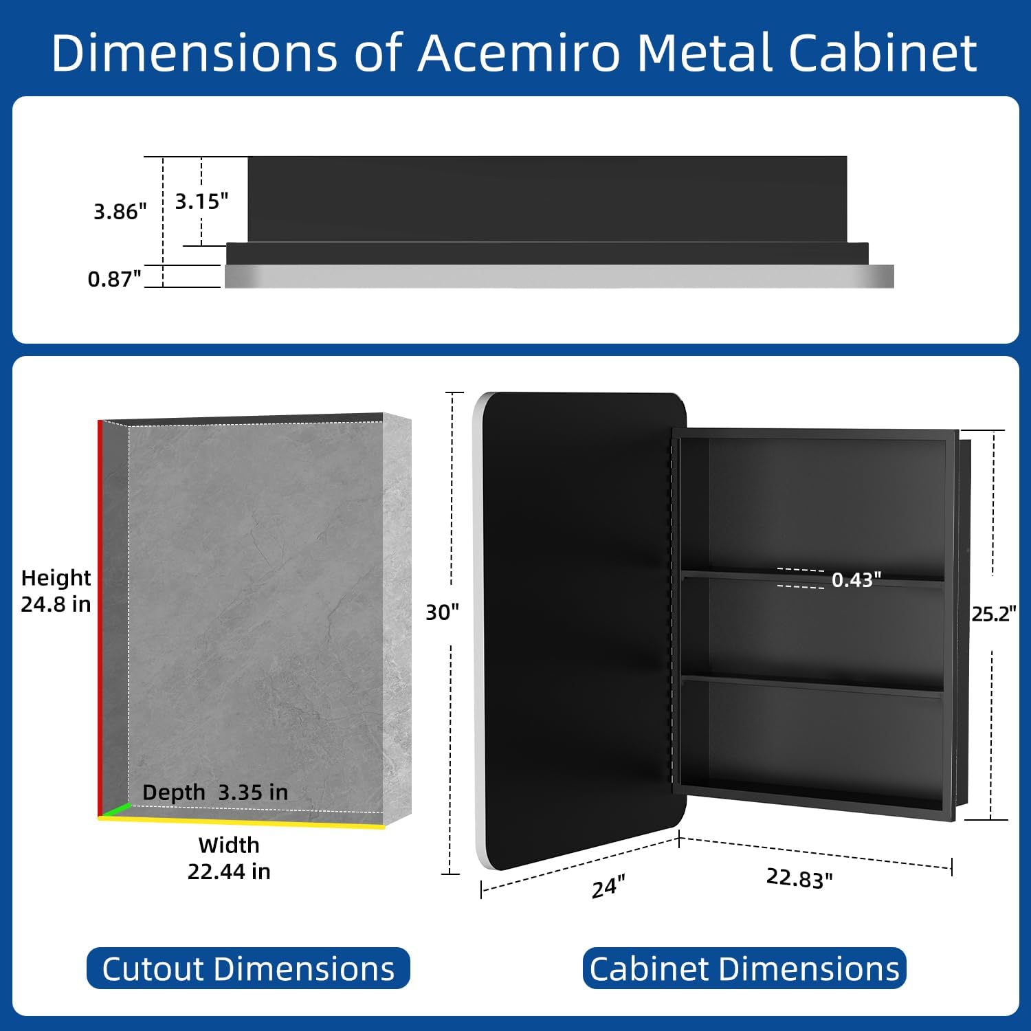 24x30 Inch Bathroom Medicine Cabinet with Mirror Metal Framed Recessed or Wall Mounted Mirrored Medicine Cabinets for Bathroom Brushed Silver 24 x 30 inch Brushed Silver