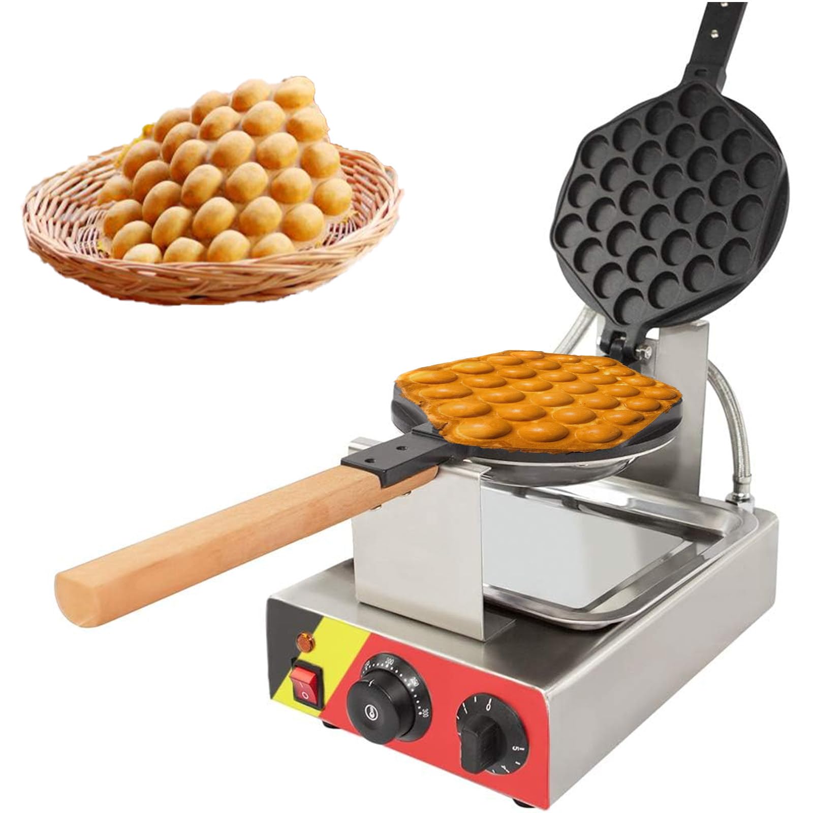 Bubble Waffle Maker, 1400W Commercial Stainless Steel Machine with Non-Stick Coating for Cafes and Restaurants