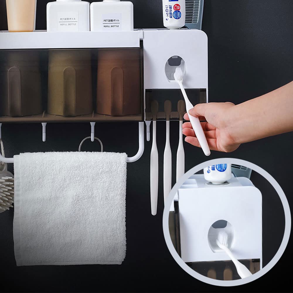 Soporte de cepillo de dientes, Multifuncional Cuarto de baño montado en la pared Titular del cepillo de dientes Estante de almacenamiento Organizador de pasta