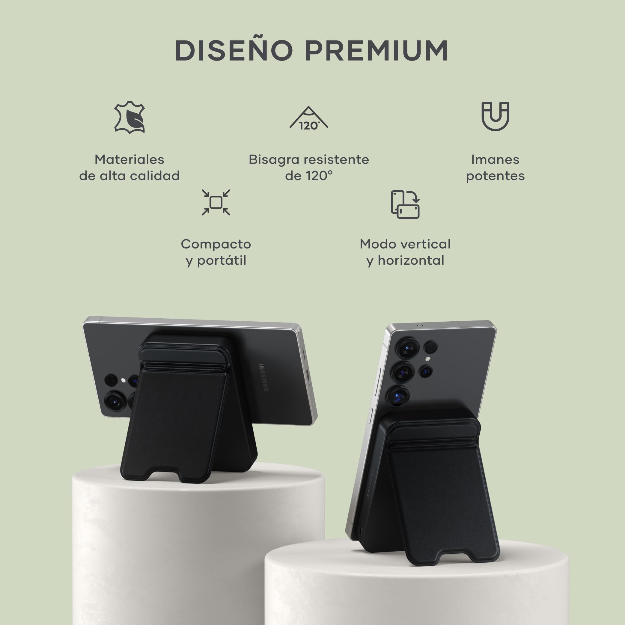 SATECHI OntheGo Power Bank MagSafe 10000mAh, Qi2, Soporte Integrado, Negro | 15W carga inalámbrica rápida para iPhone y Android, compatible con iPhone 17-12 y más