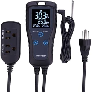 DIGITEN Temperature Controller DTC102 Thermostat Outlet 2-Stage Temperature Controlled Outlet Heat Mat Thermostat Greenhouse Thermostat 110V Plug-in Temperature Controller Reptile Thermostat