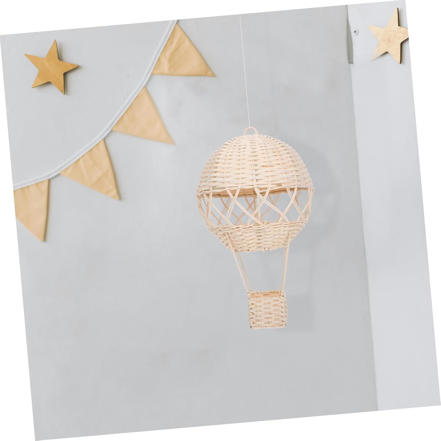 KICHOUSE Handwoven Rattan Hot Air Balloon Pendant Lamp Shade Unique Wicker Basket Decor for Boy Girl Room Versatile Wall Hanging Art and Light Cover Natural Nursery Accent