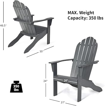 RELAX4LIFE Adirondack Chair, Acacia Wood Adirondack Lounge Chair, Weather Resistant Outdoor Chair for Patio Garden Yard Porch Deck, 350 LBS Weight Capacity, Wooden Fire Pit Chairs (1, Grey)