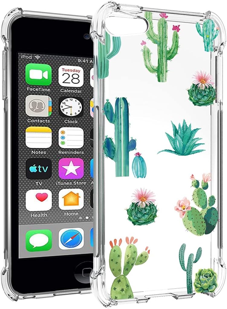 Clear Case for iPod Touch 5/6/7 - Cute Soft TPU Shockproof Protective Case with Cactus Pattern Cover iPod Touch 7 Cactus