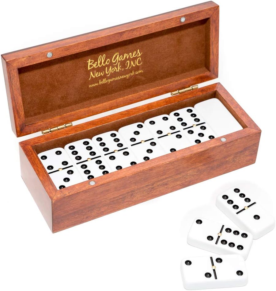 Bello Games New York, Inc. St. Nicholas Avenue Double Six White Professional Jumbo Size Tournament Dominoes Set with Spinners in a Wooden Case