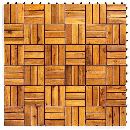 Yamazing 12”X12” Solid Wood Interlocking Flooring Tiles (Pack Of 9), Acacia Hardwood Deck Tiles,Floor Tile For Both Indoor & Outdoor Use, Patio Garden, Waterproof All Weather (9 Sq Ft) #TOP2