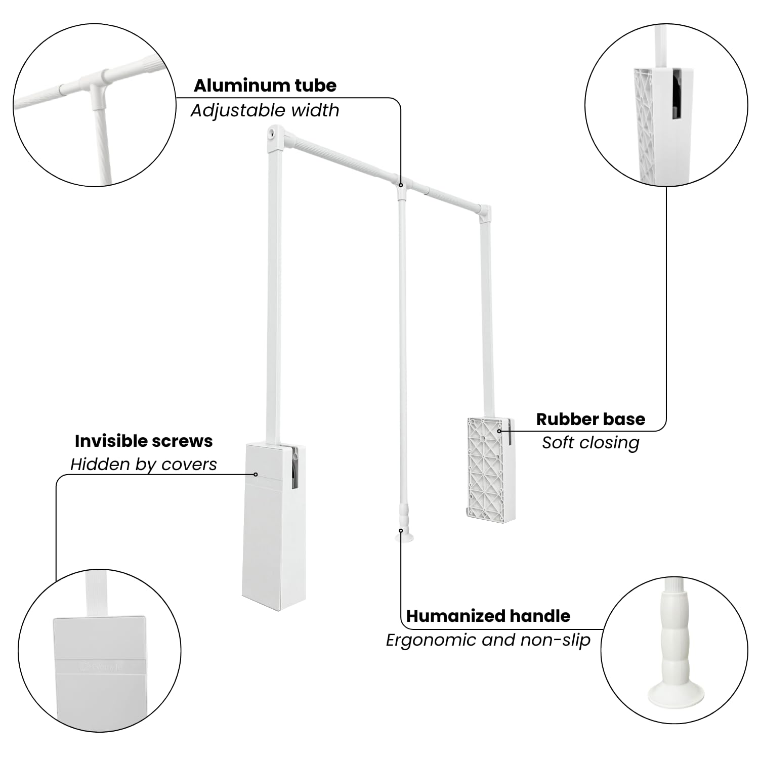 Appendiabiti EVOHANGER Saliscendi per Armadio – Servetto Organizzatore Guardaroba ad Alta Portata 15 kg con Tecnologia Oleodinamica e Movimento Facilitato (Bianco, Grande)