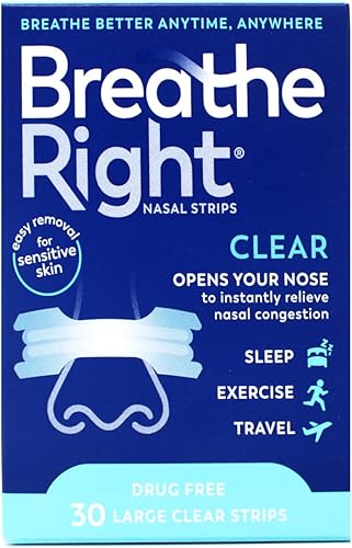 Breathe Right - Tiras nasales, grandes, transparentes, para piel sensible, 30 tiras Personal Healthcare Health Care by HealthCare