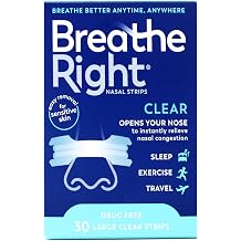 Breathe Right Nasal Strips to Stop Snoring, Drug-Free, Clear for Sensitive Skin, 30 count
