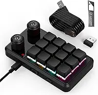 Teclado Macro Pad Macro Teclado Programável Personalizado 12 Teclas Mini Teclado Mecânico Gaming Teclado com Uma Mão RGB OSU Micro Teclado Macropad Botão Receptor Sem Fio e Cabo Tipo C 1 m (Preto)