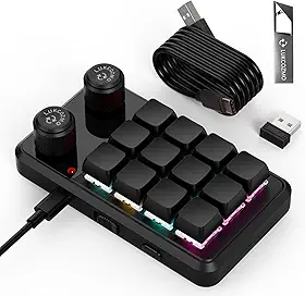 Teclado Macro Pad Macro Teclado Programável Personalizado 12 Teclas Mini Teclado Mecânico Gaming Teclado com Uma Mão RGB OSU Micro Teclado Macropad Botão Receptor Sem Fio e Cabo Tipo C 1 m (Preto)