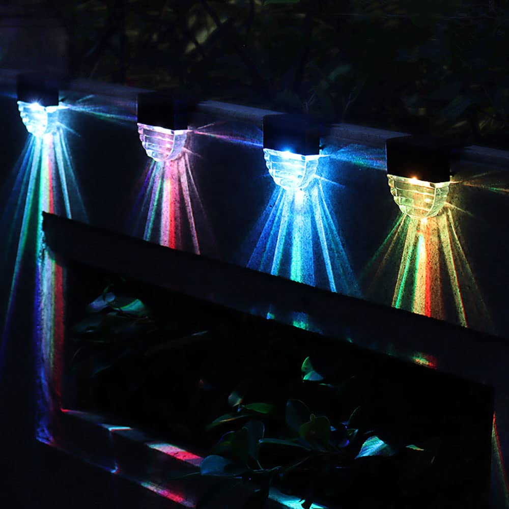 Solarne lampy schodowe, IP55 wodoodporne schody ogrodowe LED dekoracyjne kolorowe ciepłe światło podwójne oświetlenie ogrodzeniowe, oprawa oświetleniowa do montażu na ścianie