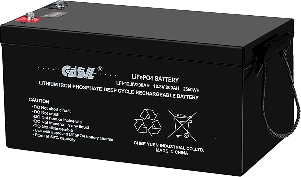 Casil 12V 200Ah LiFePO4 Lithium Battery Built-in BMS, Deep Cycle Ideal for Marine, RV, Solar, and Off-Grid Applications