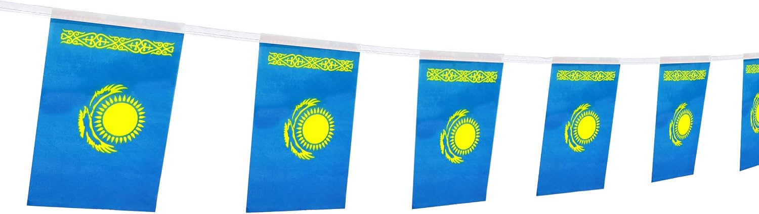 Kazakhstan String Banner Flag,5.5 x 8.2 Inch String Banner,Indoor and Outdoor Party Decorations,16 ft 20 Mini Flags.