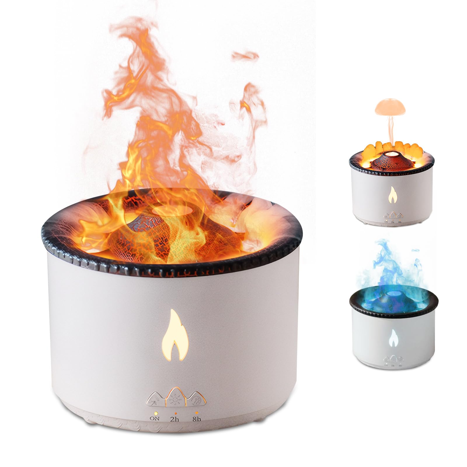 Volcano Humidifier Flame Aroma Diffuser: Ultrasonic Essential Oil Scent Diffuser 300ml Large Capacity 2-in-1 Essential Oil Diffuser with Function Timer for Bedroom Home Office(No Remote Control)