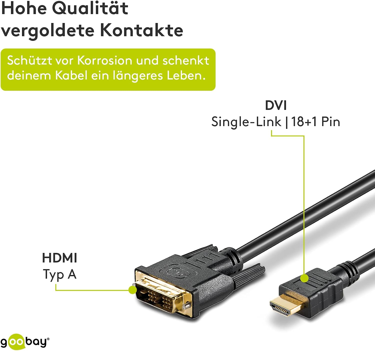 Goobay 51881 DVI-D/HDMI Cable, Gold-plated, Black, 1.8 m Cable Length