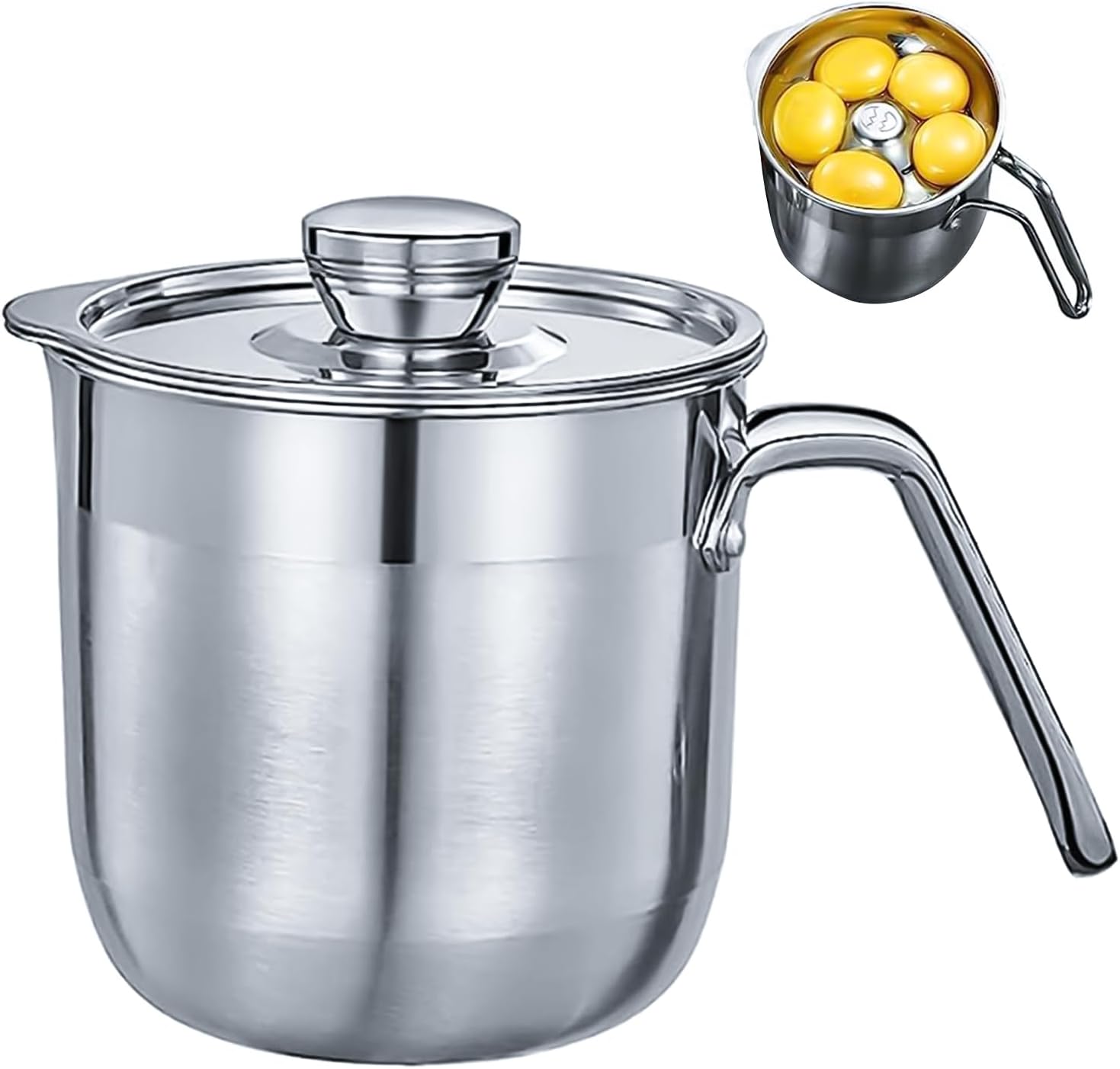 Stainless Steel Egg Separator, Yolk White Separator Tool Large Capacity Separator Cup with Lid and Handle for Multiple Eggs for Cake Cream Making
