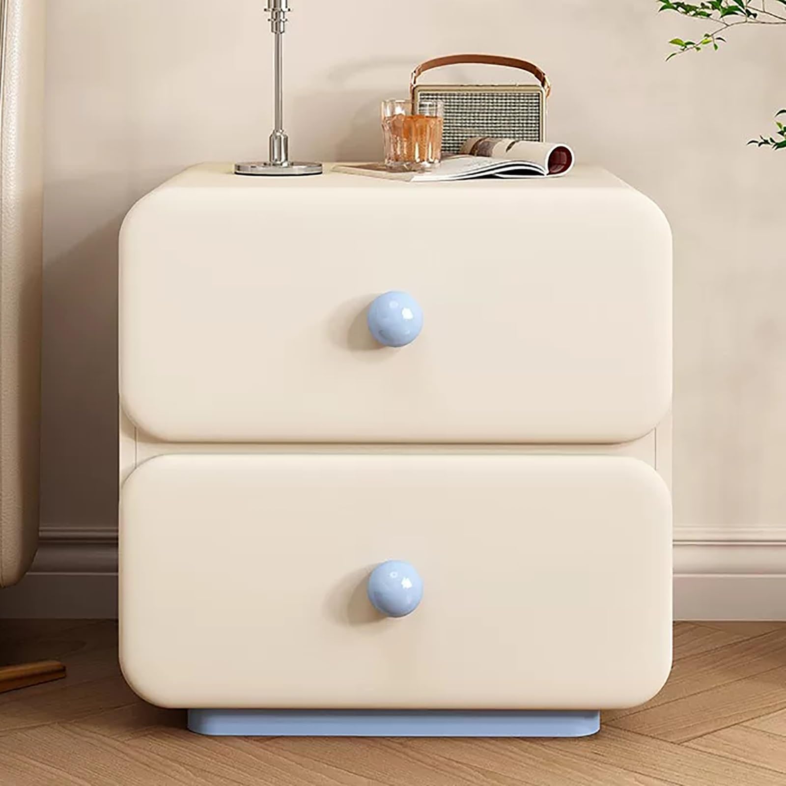 SXZenSpace Modern Nightstand with Drawer, Solid Wood Bedside Table, Small Night Stands for Bedrooms(Blue,45x40x50cm)