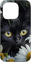 Vista 14 de iPhone 16 Black Cat with Daisies – Enchanting Floral Design Case